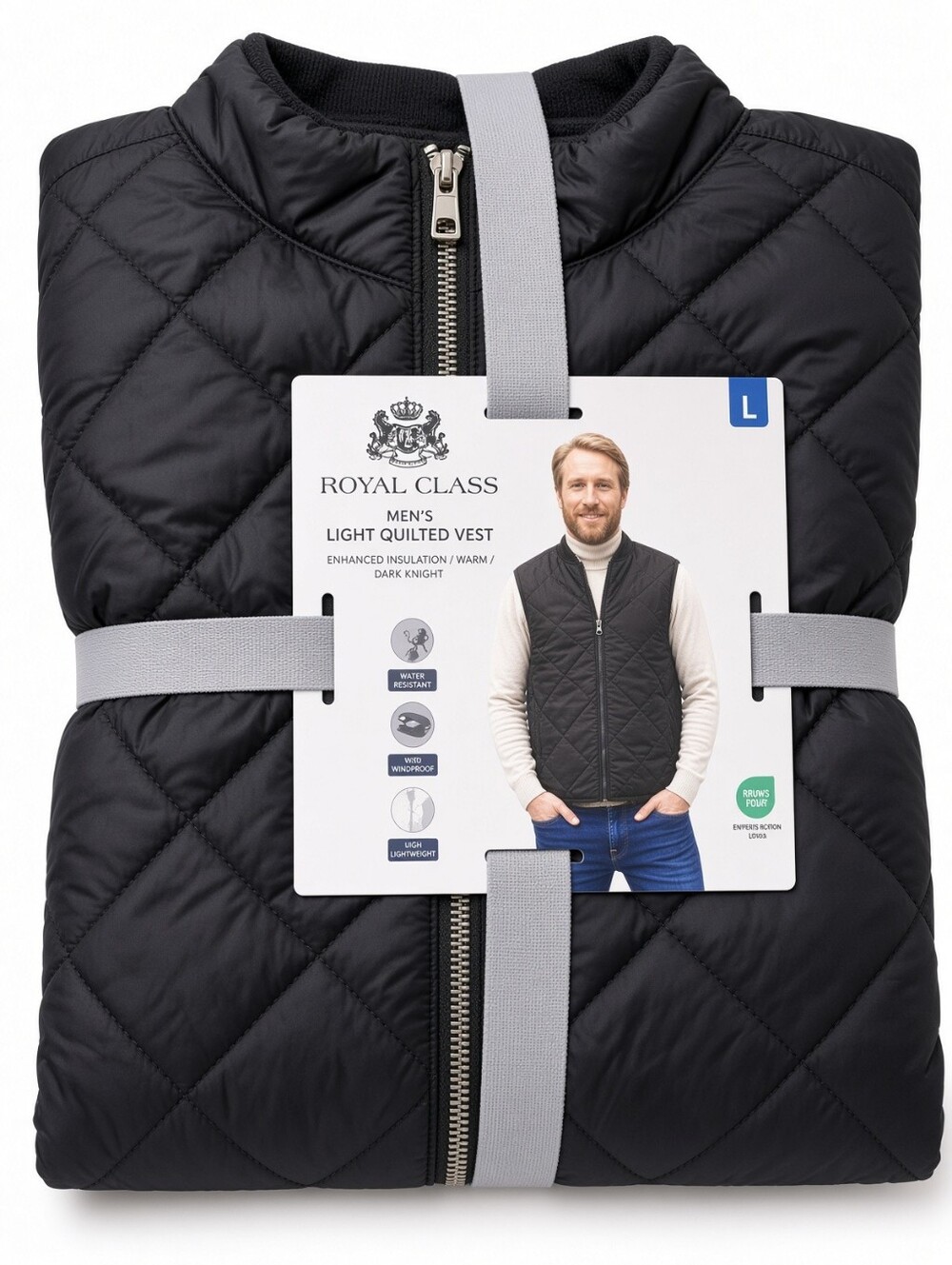 Royal Class L Black Men's Light Quilted Vest NWT
